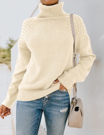 Fashion Yellow Apricot Turtleneck Plaid Long-sleeved Sweater