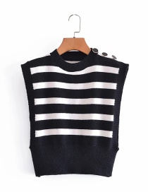 Fashion Black Button Striped Knitted Vest