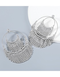 Fashion Silver Alloy Diamond Multi-layer Round Tassel Earrings