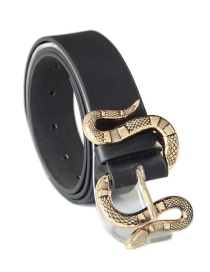 Fashion Black Single Loop Belt With Metal Snake Buckle