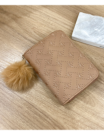 Fashion Khaki Leather Heart Embossed Pom Wallet
