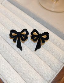 Fashion 44# Black Bow Flocked Bow Stud Earrings