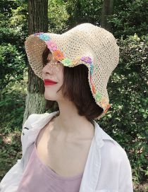 Fashion Beige Straw Hat With Colorful Flowers