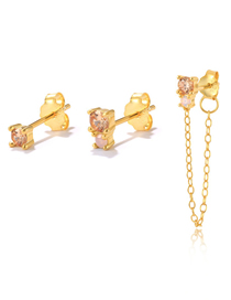 Fashion Gold Color - 3 Sets Of Champagne Diamonds Set Of Asymmetric Chain Earrings In Metal And Diamonds