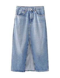 Fashion Blue Straight Cuttled Denim Slim Skirt