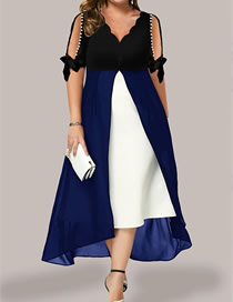 Fashion Blue Chiffon V -neck Split Off Two Irregular Dresses