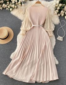 Fashion Apricot Chiffon Pleated Waist And Waist Dresses