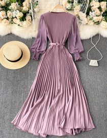Fashion Purple Chiffon Pleated Waist And Waist Dresses