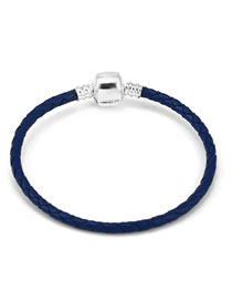 Fashion Dark Blue Square Buckle Leather Woven Square Buckle Hand Rope