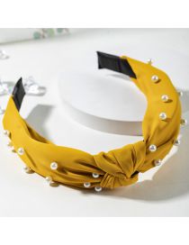 Fashion Turmeric Fabric Beaded Knotted Wide-brimmed Headband