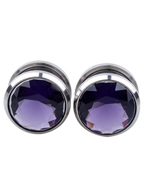 Fashion 16mm Purple Stainless Steel Diamond Round Pulley Piercing Ear Expansion