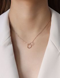 Fashion P796 Rose Gold Color Necklace 41+5cm Titanium Steel Geometric Double -circle Chain Necklace Necklace