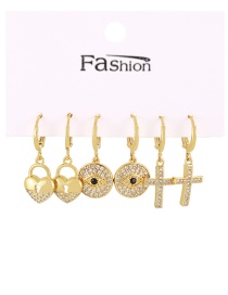 Fashion Gold 6-piece Set Of Bronze Zircon Heart Cross Pendant Earrings