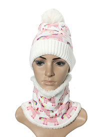 Fashion White Acrylic Jacquard Thicken Scarf Pullover Hat Set