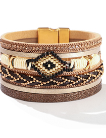Fashion Creamy-white Rice Bead Woven Eye Diamond Magnetic Buckle Multilayer Bracelet