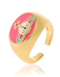 Fashion Rose Red Gold Plated Copper Drip Oil Planet Open Ring