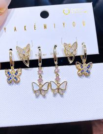 Fashion Gold Copper Zirconium Butterfly Earrings Set