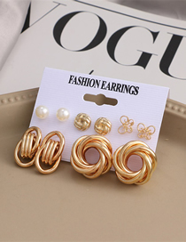Fashion 10# Alloy Geometric Pearl Butterfly Round Earrings Set