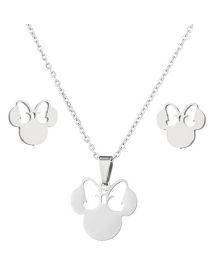 Fashion Steel Color Stainless Steel Mouse Stud Necklace Set
