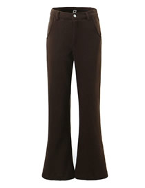 Fashion Coffee Color Solid Cotton V Waist Flared Trousers