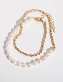 Fashion Gold Pearl Beaded Twist Chain Necklace