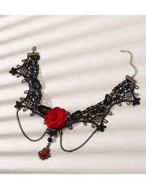 Fashion Black Alloy Flower Chain Tassel Lace Necklace