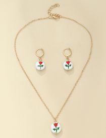Fashion Gold Metal Geometric Flower Pearl Hoop Earrings Necklace Set