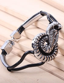 Fashion Silver Alloy Snake Pu Leather Strap Bracelet