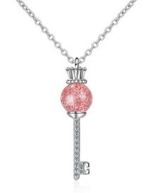 Fashion Copper-plated Platinum Pendant + Chain Geometric Round Strawberry Crystal Crown Key Necklace