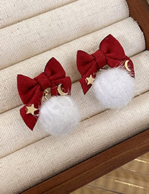 Fashion Red Velvet Bow Pom Earrings
