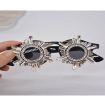 Fashion Black Metal Diamond Flip Half-frame Round Sunglasses