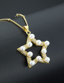 Fashion Pentagram Copper Inlaid Zirconium Inlaid Pearl Five-pointed Star Necklace