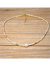 Fashion Beige Pearl Crystal Beaded Necklace