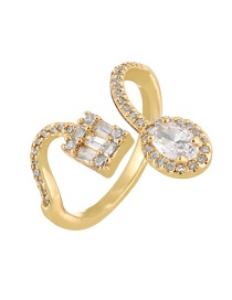 Fashion Golden 4 Copper And Zirconia Geometric Ring