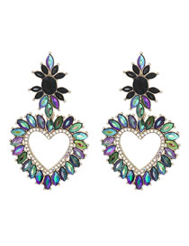 Fashion Black+green Alloy Diamond Heart Earrings