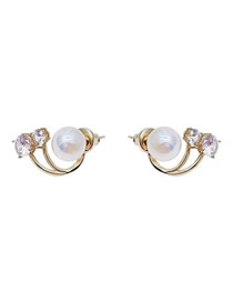 Fashion Gold Metal Stud Earrings With Diamonds And Pearls