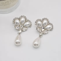 Fashion Silver Alloy Diamond Drop Pearl Earrings