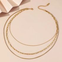 Fashion Gold Titanium Steel Geometric Multi-layer Chain Necklace 