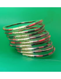 Fashion Striped Red Pvc Silicone Tube Gold Powder Bracelet Set