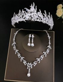 Conjunto De Corona De Collar De Pendientes Geométricos De Diamantes De Aleación