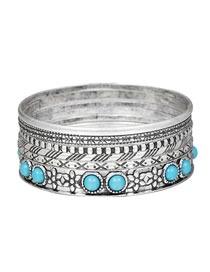 Fashion Silver Metal Geometric Blue Pine Bracelet