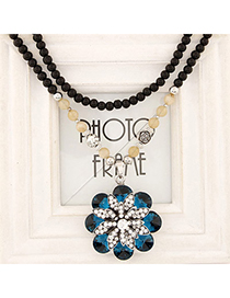 Limited Blue Diamond Decorated Flower Pendant Design Alloy Beaded Necklaces