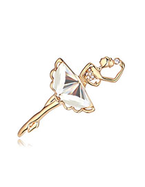 Top Rated White & Champagne Gold Dancing Girl Shape Decorated Simple Design Alloy Crystal Brooches