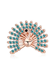 Organic Navy Blue & Rose Gold Diamond Decorated Peacock Shape Design Alloy Crystal Brooches