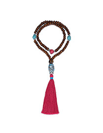 Vintage Plum Red Long Tassel Pendant Decorated Ceramic Design Beads Beaded Necklaces