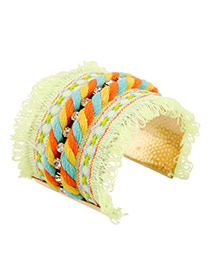 Ethnic Green Hand-woven Tassel Decorated Opening Design Alloy Fashion Bangles
