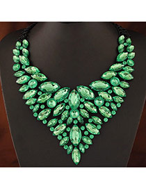 Luxury Green Geometric Gemstone Decorated Hollow Out Collar Necklace