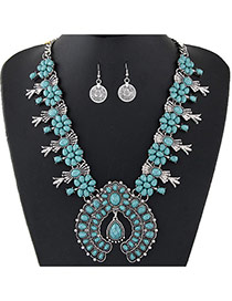 Personality Blue Flower Shape Decorated Short Chain Jewelry Sets