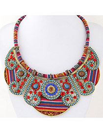 Trendy Multi-color Round Shape Gemstone Decorated Hollow Out Design Collar Necklce