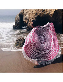 Fashion Red Geometric Flowe Pattern Decorated Tassel Yoga Mat&shawl